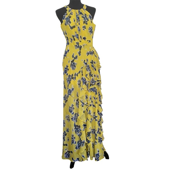 NWT Eliza J Floral Yellow and Blue Maxi Dress Size 4P - Picture 13 of 13